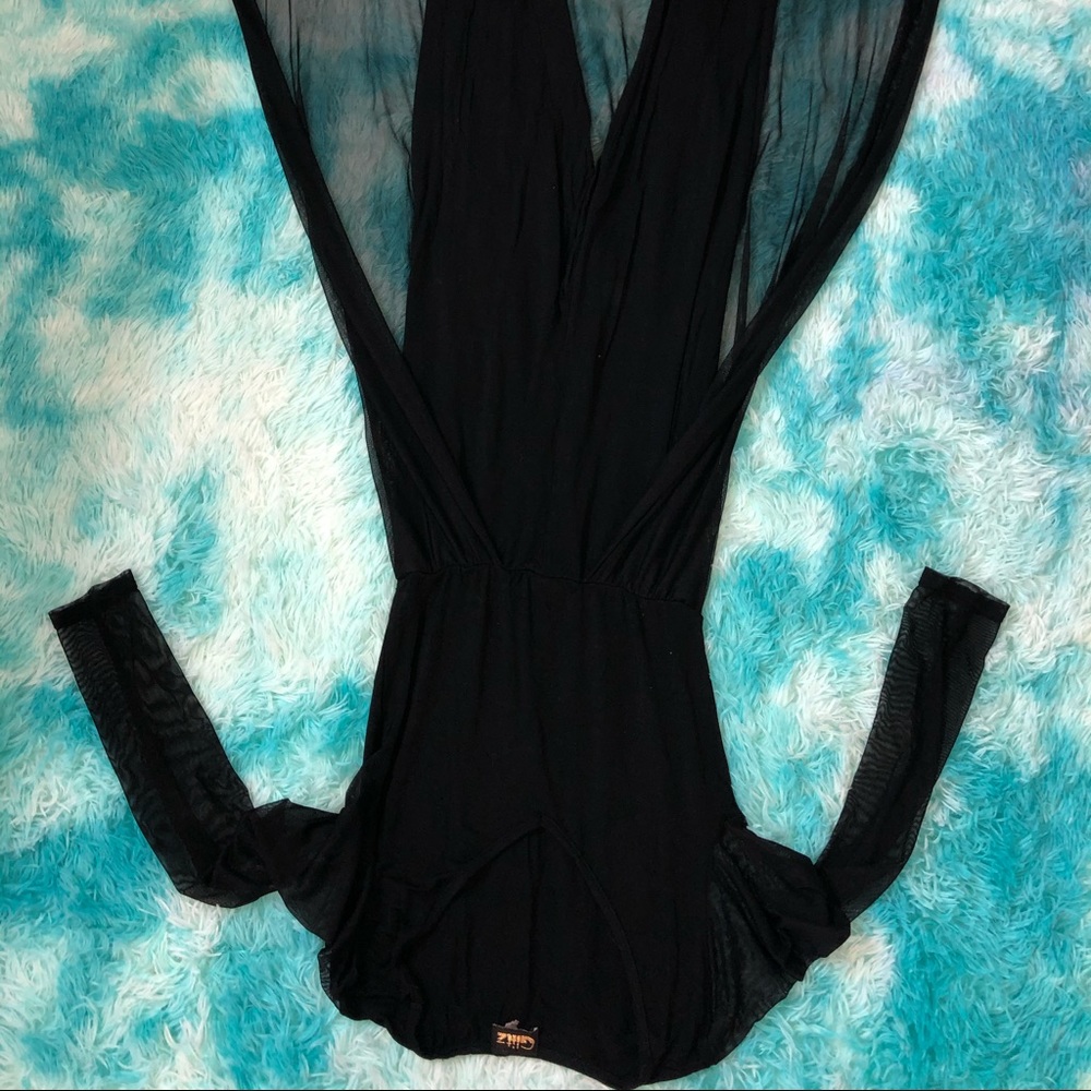Black jumpsuit with mesh sleeves